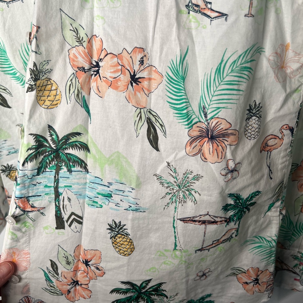 FINAL SALE Talbots Tropical Beach Summer Print Button Down Shirt Size Medium - Picture 5 of 6